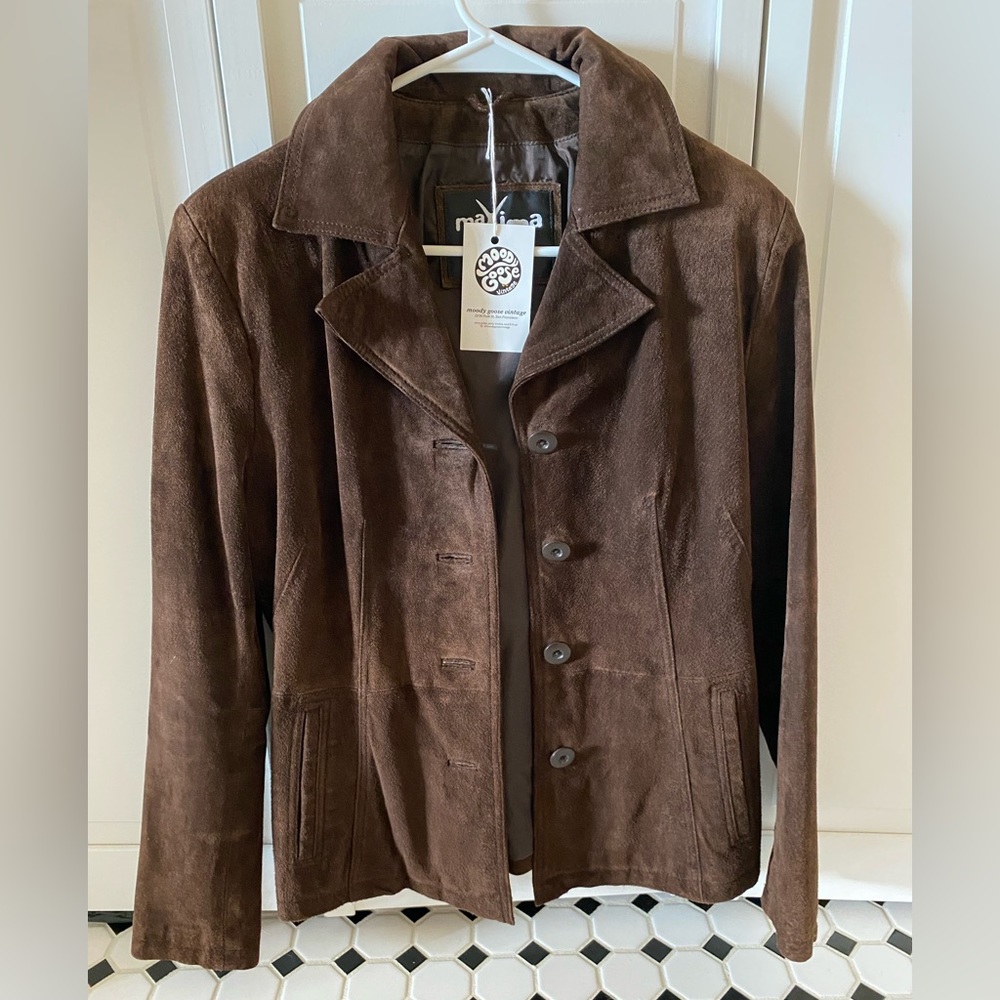 100% Suede leather chocolate brown jacket